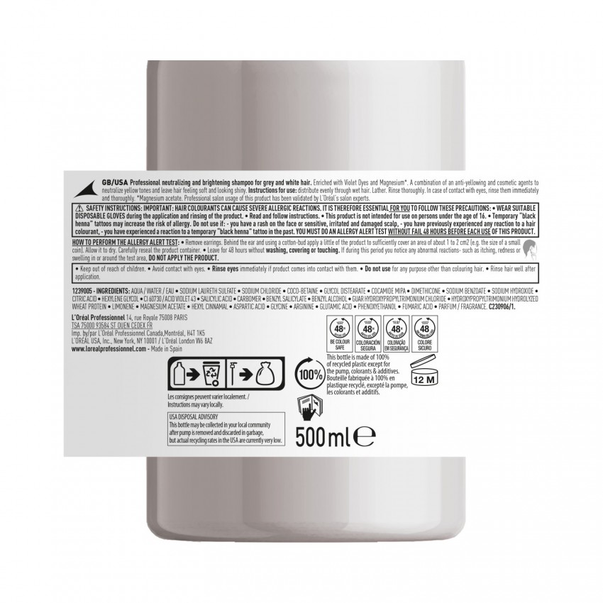 Serie Expert Silver Çok Açık Sarı Gri ve Beyaz Saçlar İçin Renk Dengeleyici Mor Şampuanı 500 ml